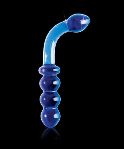 Icicles No. 31 Curved Beaded 7.25 In. Dual-Ended Glass Dildo Blue
