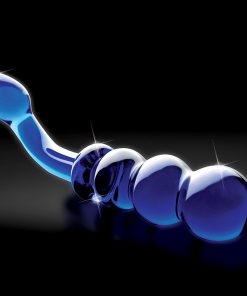 Icicles No. 31 Curved Beaded 7.25 In. Dual-Ended Glass Dildo Blue