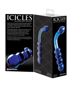 Icicles No. 31 Curved Beaded 7.25 In. Dual-Ended Glass Dildo Blue