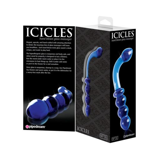 Icicles No. 31 Curved Beaded 7.25 In. Dual-Ended Glass Dildo Blue - Image 5