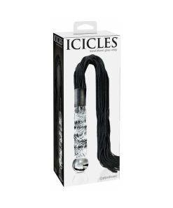 Icicles No. 38 Leather Flogger With Glass Handle Clear/Black