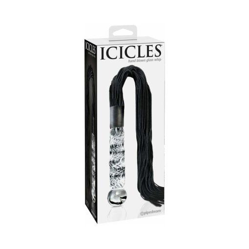 Icicles No. 38 Leather Flogger With Glass Handle Clear/Black