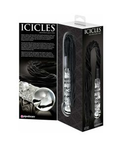 Icicles No. 38 Leather Flogger With Glass Handle Clear/Black