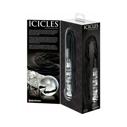 Icicles No. 38 Leather Flogger With Glass Handle Clear/Black - Image 3