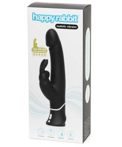 Happy Rabbit Realistic Rechargeable Silicone Rabbit Vibrator Black