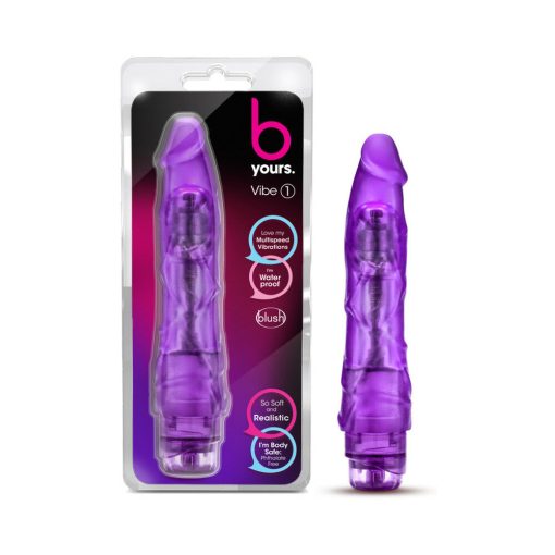B Yours Vibe 1 Realistic 9 In. Vibrating Dildo Purple