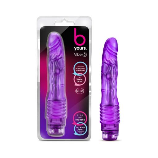 B Yours Vibe 2 Realistic 9 In. Vibrating Dildo Purple