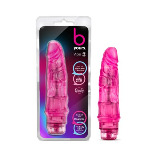 B Yours Vibe 3 Realistic 7.75 In. Vibrating Dildo Pink