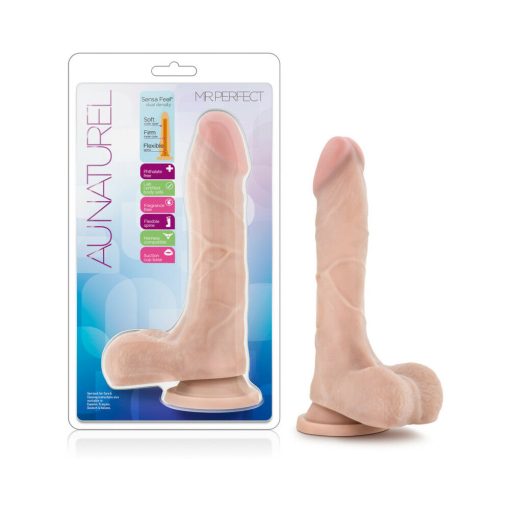 Au Naturel Mister Perfect 8.5 In. Posable Dual Density Dildo With Balls Beige