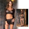 Rene Rofe 2-Piece Quarter Crochet Net Bodystocking O/S