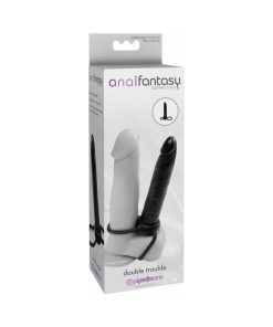 Anal Fantasy Collection Double Trouble 6 In. Dual-Entry Strap-On Dildo Black