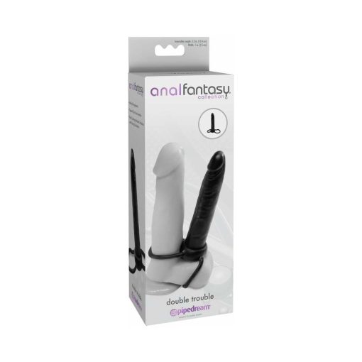 Anal Fantasy Collection Double Trouble 6 In. Dual-Entry Strap-On Dildo Black