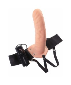 Fetish Fantasy Series 8 In. Vibrating Hollow Strap-On Beige/Black