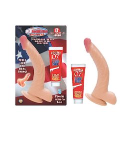 All American Whoppers 8 In. Curved Dong With Balls + Lube
