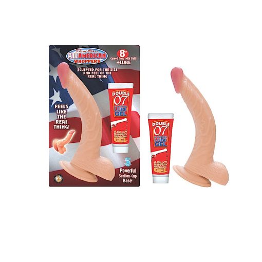 All American Whoppers 8 In. Curved Dong With Balls + Lube