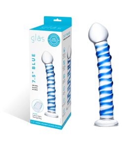 Glas 7.5 In. Blue Spiral Glass Dildo