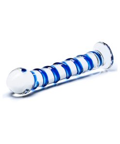 Glas 7.5 In. Blue Spiral Glass Dildo