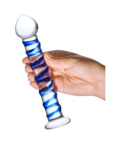 Glas 7.5 In. Blue Spiral Glass Dildo