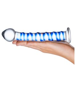 Glas 7.5 In. Blue Spiral Glass Dildo