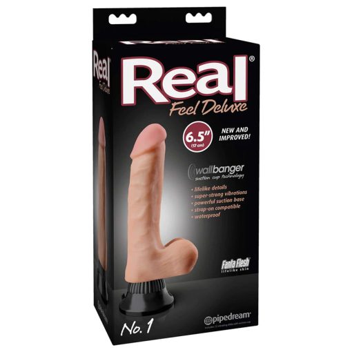 Real Feel Deluxe No. 1 Realistic 6.5 In. Vibrating Dildo With Balls And Suction Cup Beige