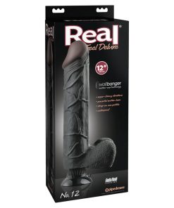 Real Feel Deluxe No. 12 Realistic 12 In. Vibrating Dildo With Balls And Suction Cup Black