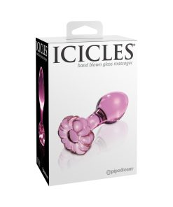 Icicles No. 48 Glass 3.5 In. Anal Plug With Flower Base Pink