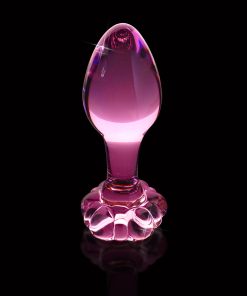 Icicles No. 48 Glass 3.5 In. Anal Plug With Flower Base Pink
