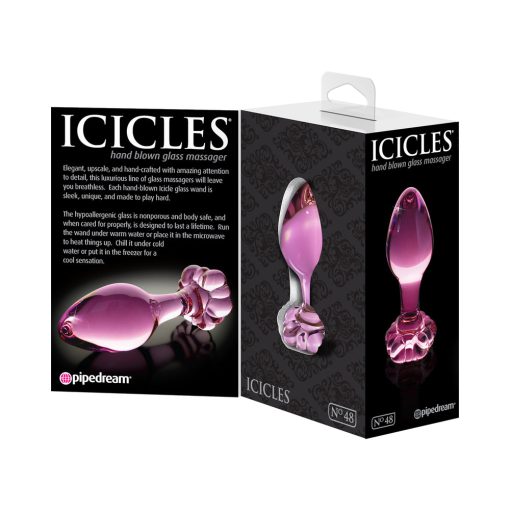 Icicles No. 48 Glass 3.5 In. Anal Plug With Flower Base Pink - Image 5
