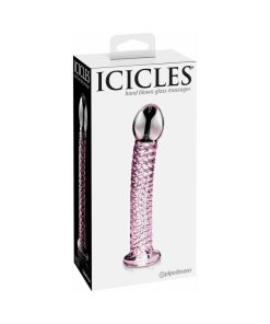Icicles No. 53 Curved Textured 7 In. Glass Dildo Pink
