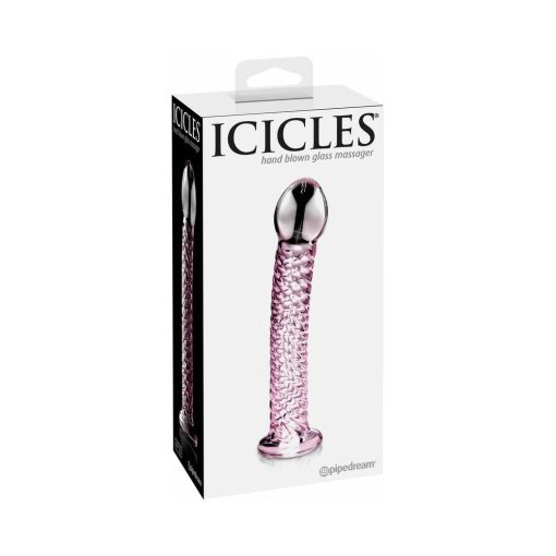 Icicles No. 53 Curved Textured 7 In. Glass Dildo Pink