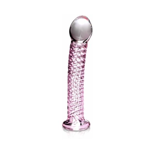 Icicles No. 53 Curved Textured 7 In. Glass Dildo Pink - Image 2