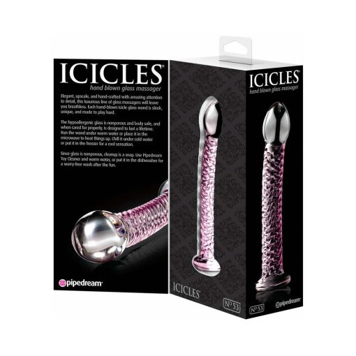 Icicles No. 53 Curved Textured 7 In. Glass Dildo Pink - Image 3
