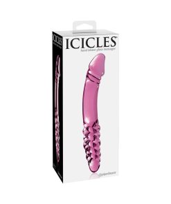 Icicles No. 57 Curved Textured 9 In. Dual-Ended Glass Dildo Pink