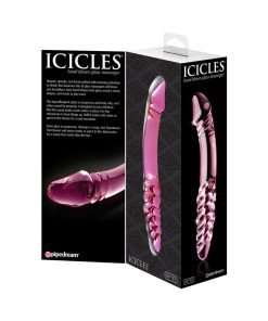 Icicles No. 57 Curved Textured 9 In. Dual-Ended Glass Dildo Pink