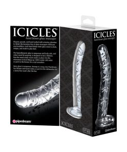 Icicles No. 60 Curved Ribbed 6.5 In. Glass Dildo Clear