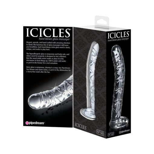 Icicles No. 60 Curved Ribbed 6.5 In. Glass Dildo Clear - Image 5