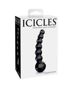 Icicles No. 66 Curved Beaded 4.75 In. Glass Dildo Black