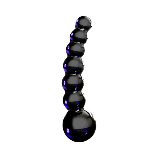 Icicles No. 66 Curved Beaded 4.75 In. Glass Dildo Black - Image 2