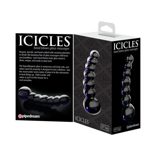 Icicles No. 66 Curved Beaded 4.75 In. Glass Dildo Black - Image 4