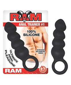 Ram Anal Trainer #1 4In. Silicone Rippled Anal Plug With Retrieval Ring (Black)
