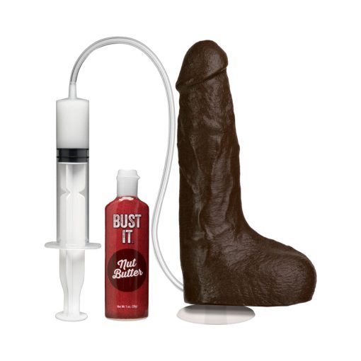 Bust It Squirting Realistic Cock Black W/1Oz Nut Butter - Image 2