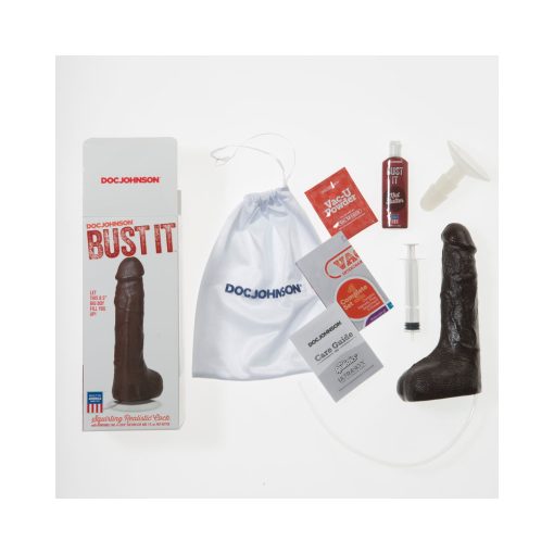 Bust It Squirting Realistic Cock Black W/1Oz Nut Butter - Image 5