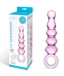 Glas 7.5 In. Quintessence Beaded Anal Slider Glass Dildo With Ring Handle