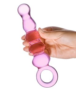 Glas 7.5 In. Quintessence Beaded Anal Slider Glass Dildo With Ring Handle