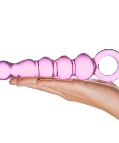 Glas 7.5 In. Quintessence Beaded Anal Slider Glass Dildo With Ring Handle