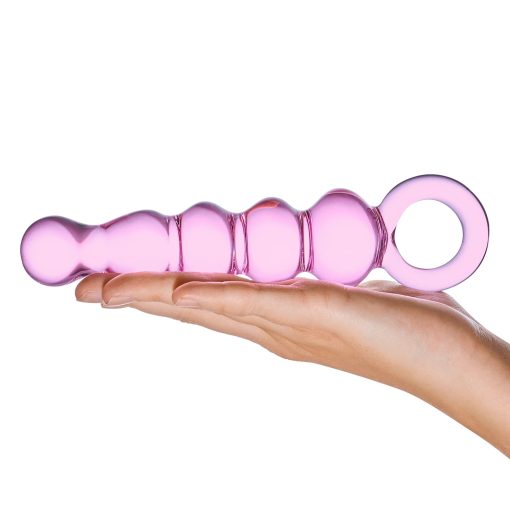 Glas 7.5 In. Quintessence Beaded Anal Slider Glass Dildo With Ring Handle - Image 5