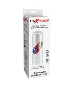 Pdx Rechargeable Roto-Bator Pussy Light-Up Rotating Stroker Clear/White