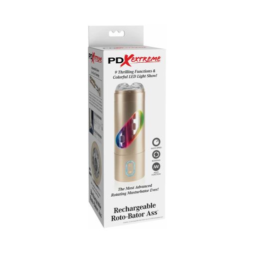 Pdx Rechargeable Roto-Bator Ass Light-Up Rotating Stroker Clear/Gold