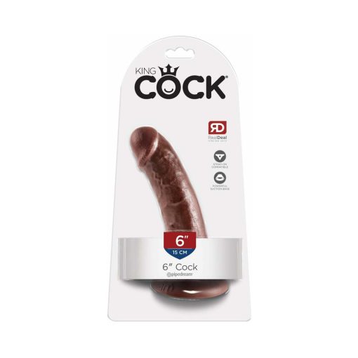King Cock 6 In. Cock Realistic Dildo With Suction Cup Brown