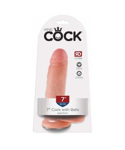 King Cock 7 In. Cock With Balls Realistic Suction Cup Dildo Beige